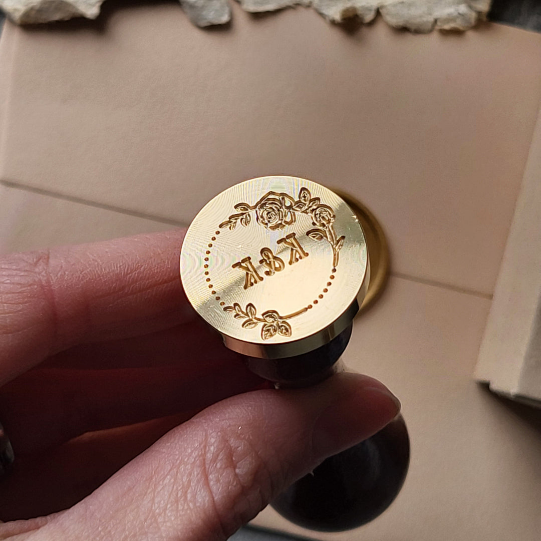 25MM  'Rose Garden’ Monogram STAMP ONLY - Atelier - Cera  Monogram Wax STAMP | Personalised Wax Stamp | Custom Wax Stamp  Atelier - Cera  25MM  'Rose Garden’ Monogram STAMP ONLY